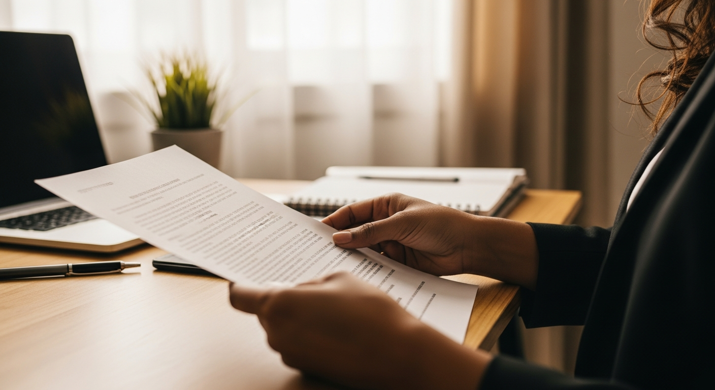 Mão segurando cartão CNPJ sobre mesa de escritório — documento essencial para crédito empresarial no banco