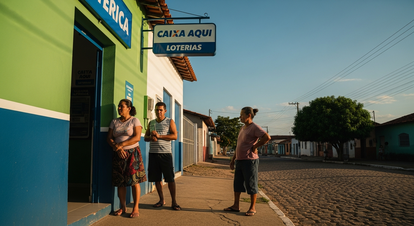 Fachada de lotérica brasileira em cidade do interior — rede de correspondentes da Caixa Econômica Federal