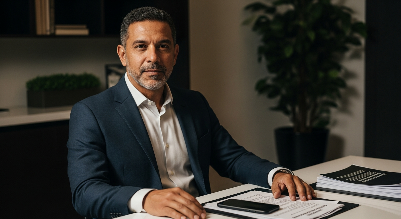 Gerente de banco brasileiro em escritório moderno analisando opções de banco digital em 2025