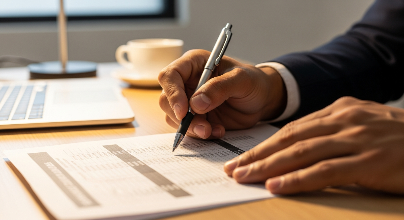 Mão de empresário brasileiro analisa documento financeiro comparando condições de crédito subsidiado