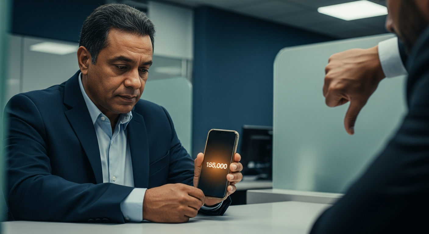 Homem brasileiro com score alto no celular recebe negativa de crédito no banco — rating bancário bloqueando aprovação