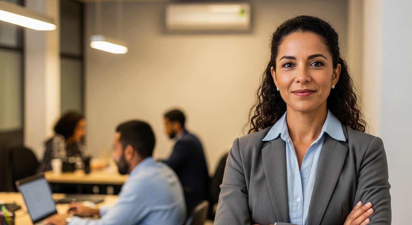 Empresária brasileira confiante em seu negócio após usar home equity como capital de giro para expansão