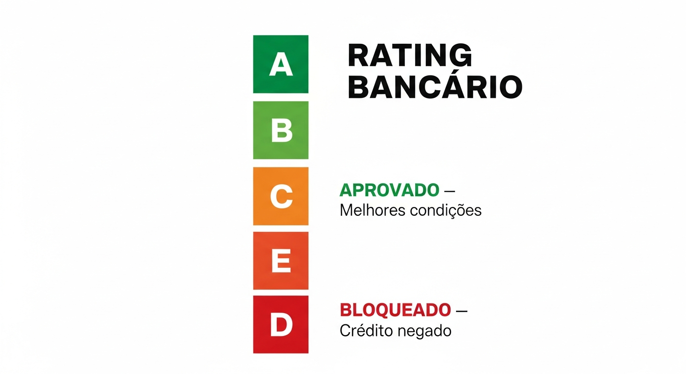 Infográfico da escala de rating bancário de A a E — classificação de crédito nos bancos brasileiros
