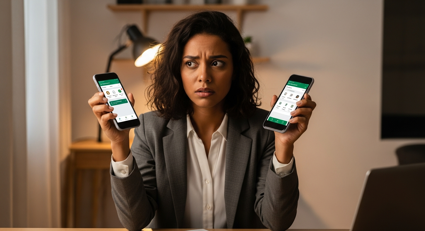 Empresária brasileira confusa entre conta pessoal e empresarial com dois celulares
