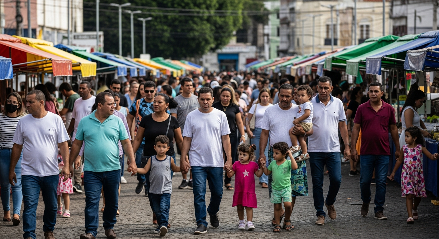 Praça central brasileira com alto fluxo de pessoas, cenário ideal para negócio de fotografia MEI