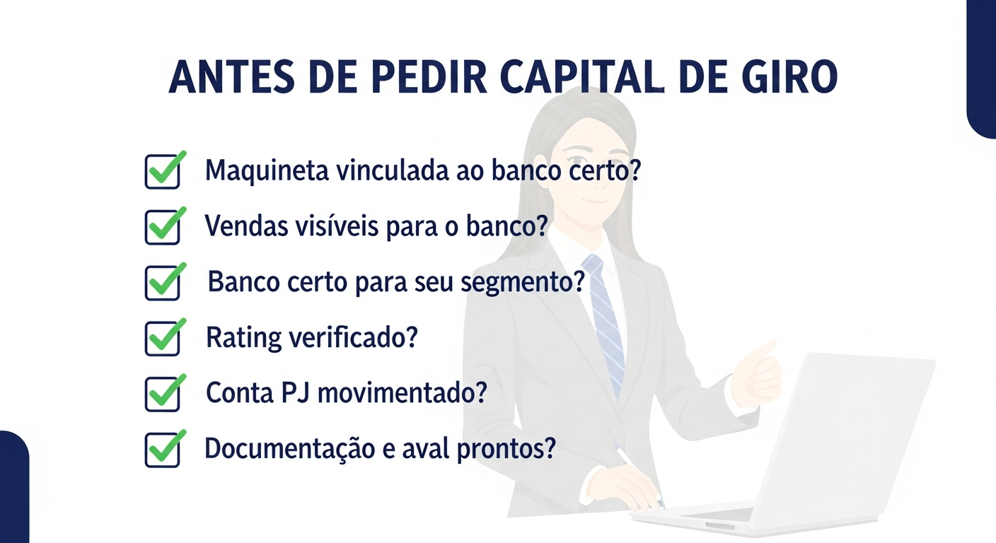 Checklist com seis pontos para verificar antes de solicitar capital de giro para empresa