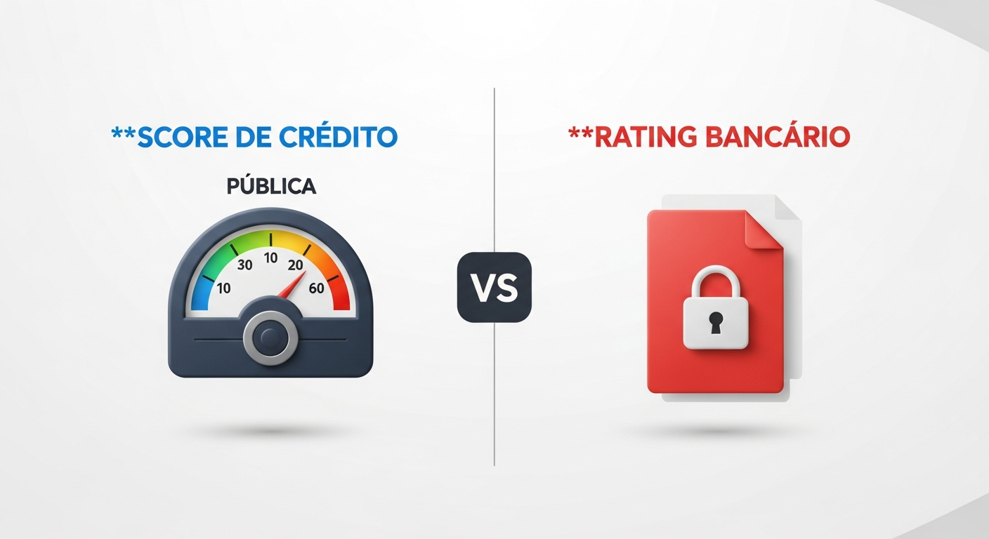 Infográfico comparando score de crédito público e rating bancário interno dos bancos