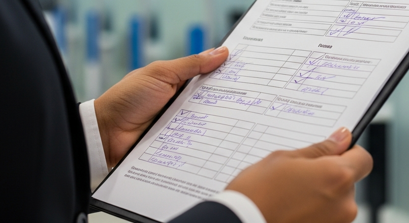 Gerente bancário avaliando perfil interno de cliente — sistema de rating bancário de A a F invisível ao consumidor