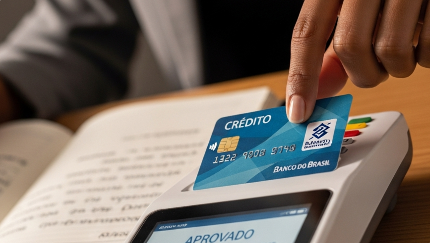 Mão passando cartão de crédito em maquininha — prazo de 30 dias para receber na antecipação de recebíveis