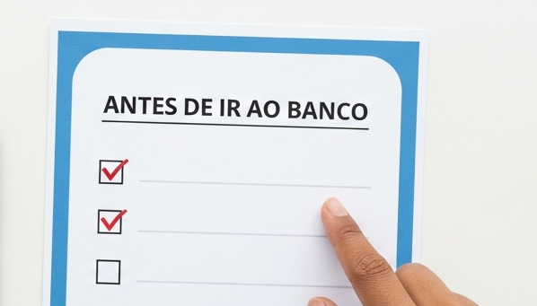 Celular com app bancário mostrando Score Alfa ao lado de checklist para MEI