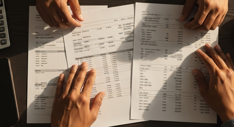 Empresário organiza documentos financeiros para melhorar rating bancário e conseguir crédito